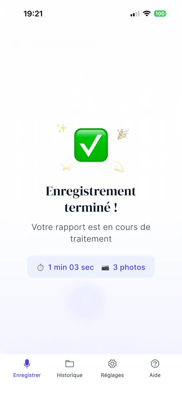 Enregistrement terminé