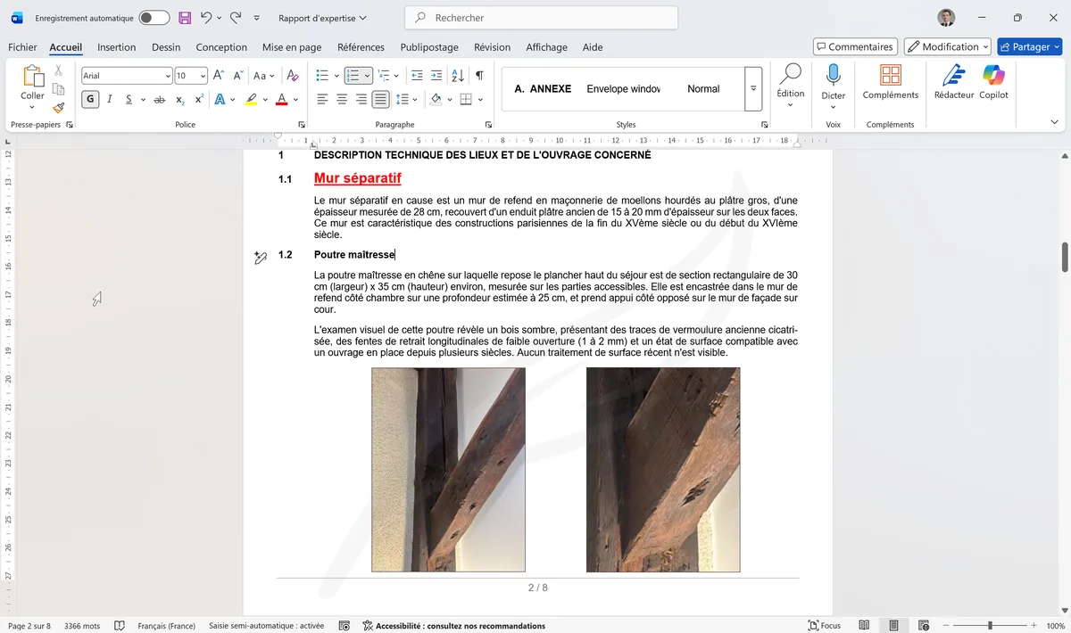 Document Word avec trois titres, le deuxième sélectionné pour appliquer F4