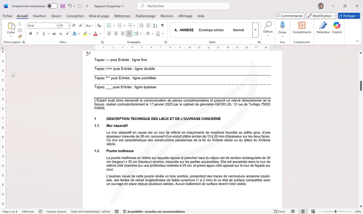 Quatre types de lignes horizontales automatiques