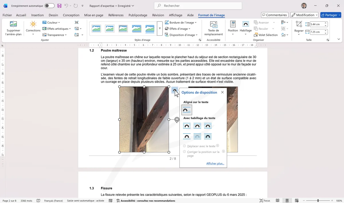 Options de disposition et habillage de texte