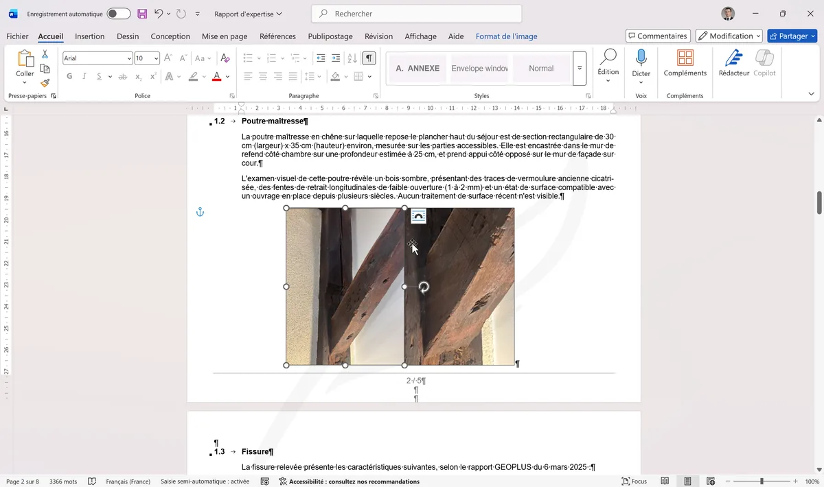 Ancre d'image visible avec les marques de formatage