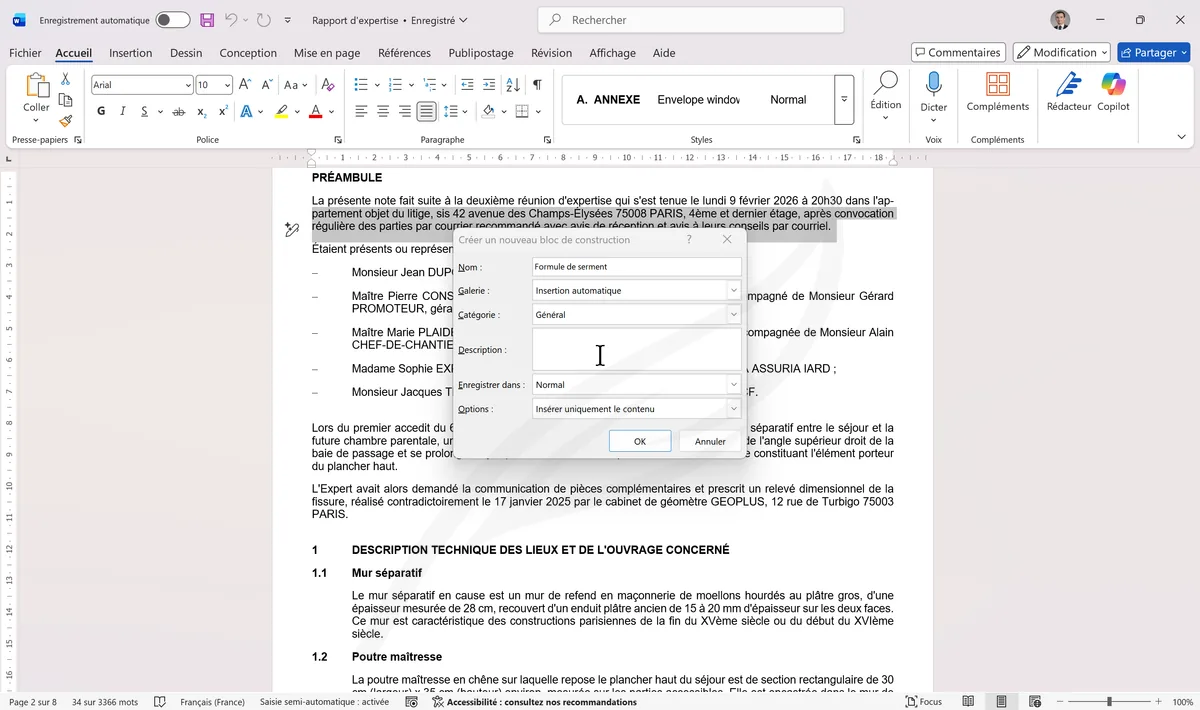 Boîte Créer un nouveau bloc de construction