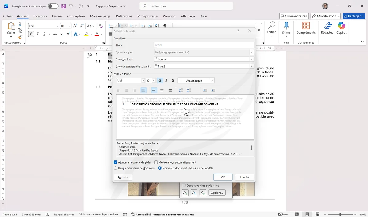 Boîte Modifier le style avec options de police