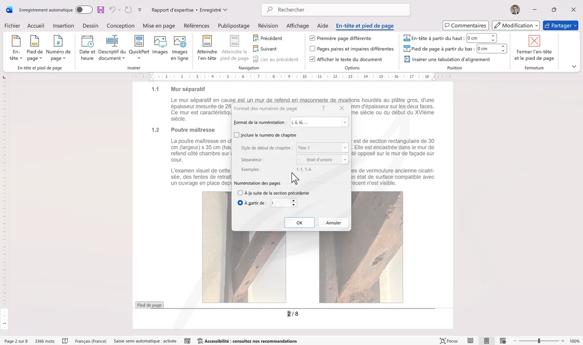 Format des numéros de page en chiffres romains