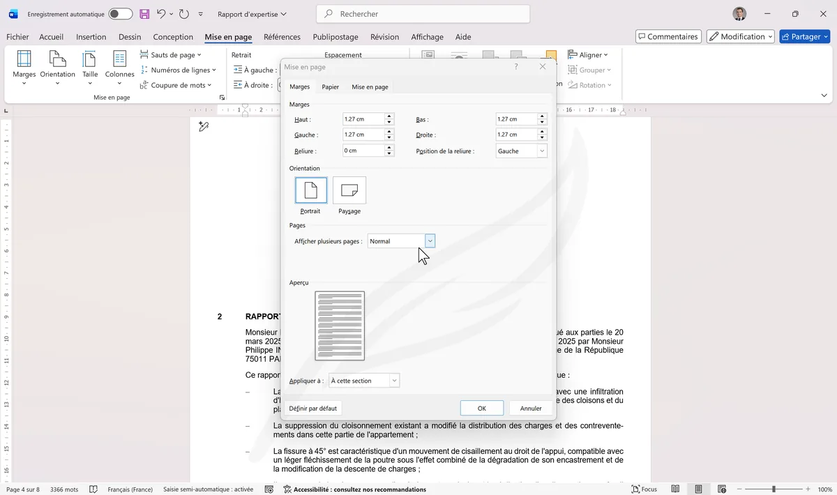 Marges différentes par section dans Word