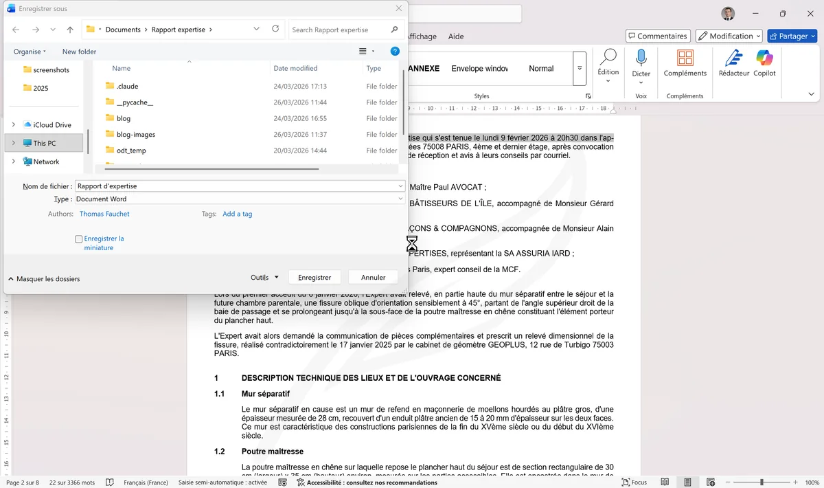 Enregistrer sous avec type Modèle Word .dotx