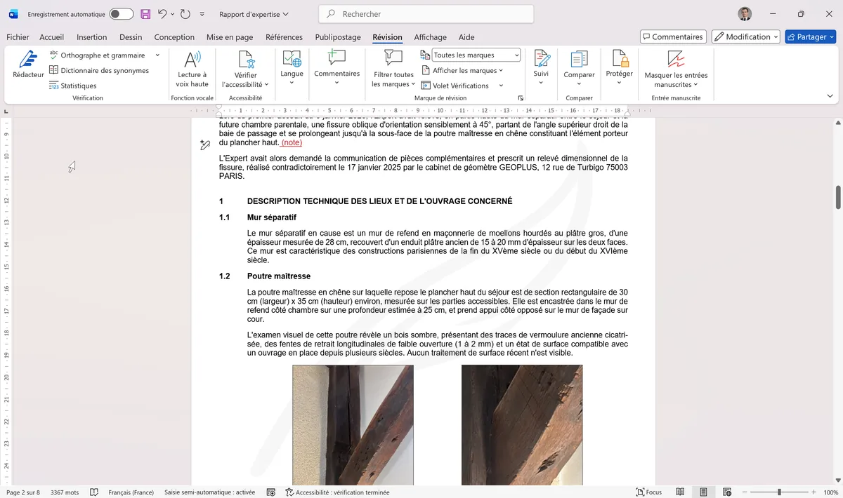 Onglet Révision avec boutons Accepter et Refuser