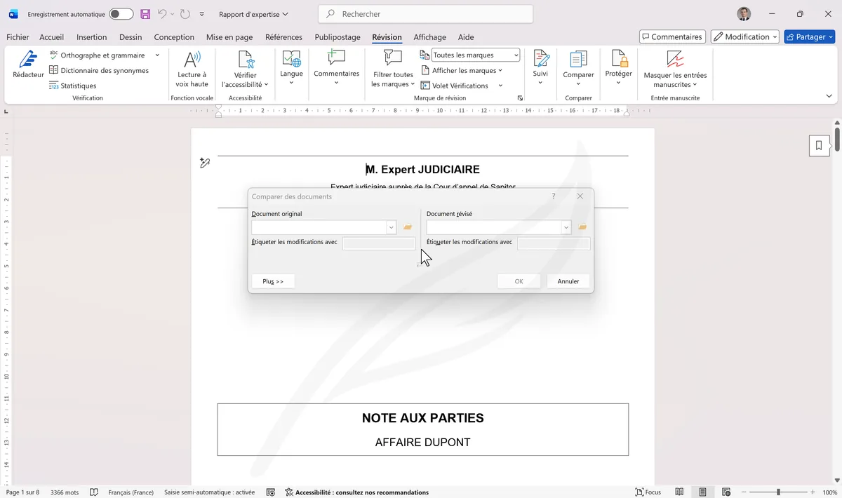 Boîte Comparer les documents