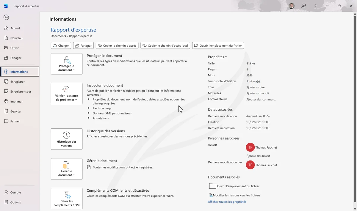 Résultats de l'inspecteur de document