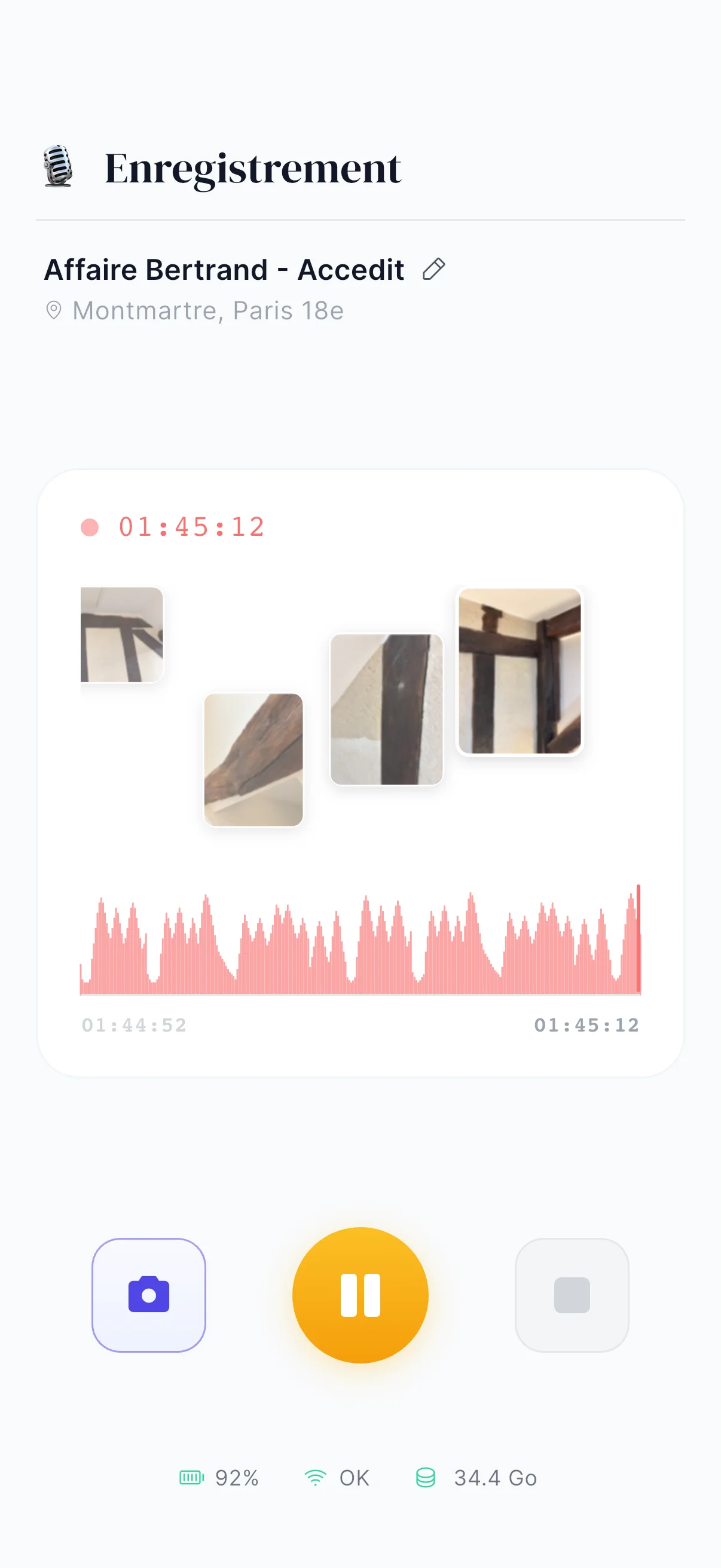 Bouton pause avec indication « maintenir »